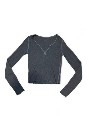 American Eagle Outfitters Charcoal Ribbed Long-Sleeve Tee